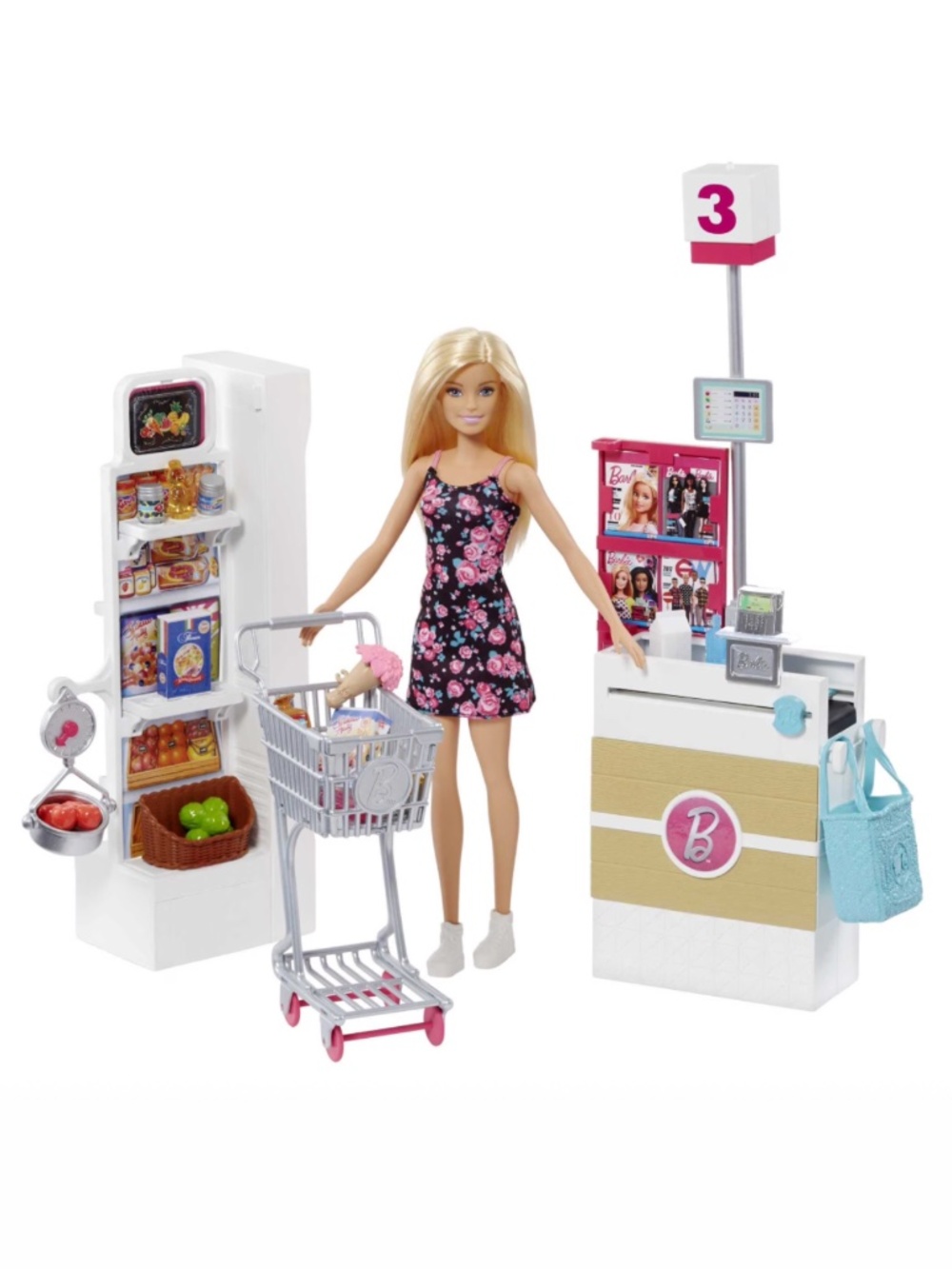 Barbie Doll & Supermarket Playset with 25 Grocery Store & Food-Themed Accessorie